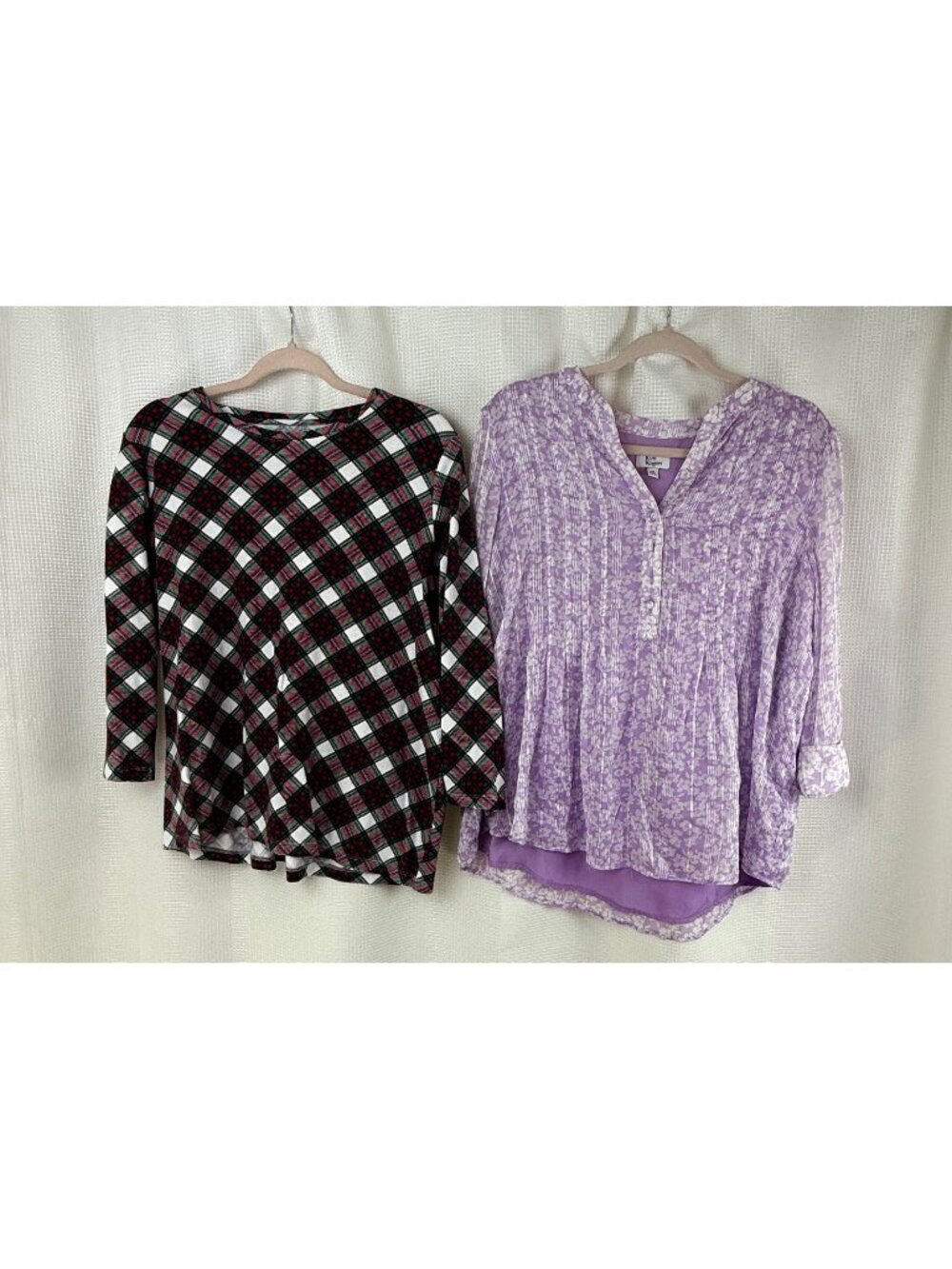 Kim Rogers Womens Size XL PXL Multi Plaid Cotton Top & Floral Blouse Lot of 2